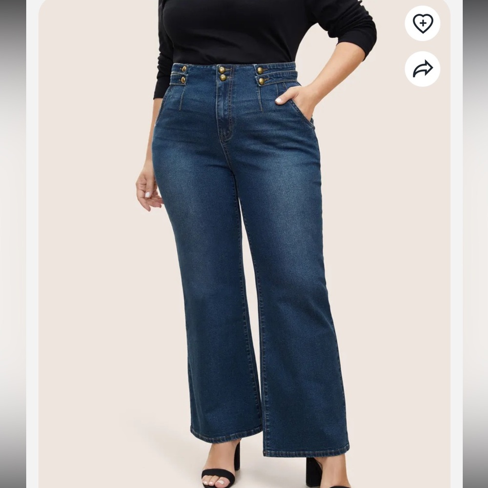 BloomChic Plus Size 2XL Gold Button Detail Wide Leg Pocket Jeans us20